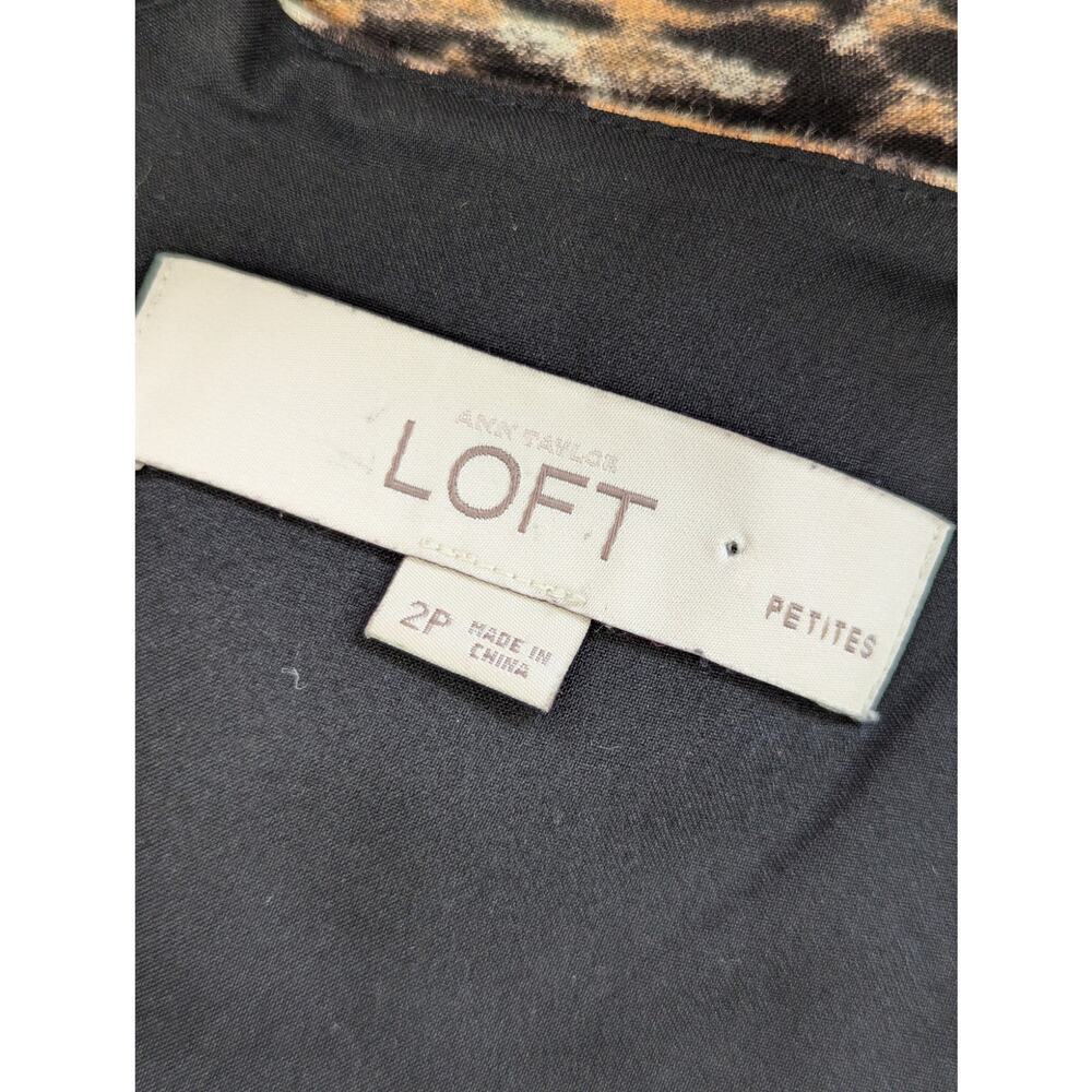 ANN TAYLOR LOFT PETITES! BLACK/BROWN GROSGRAIN RIBBON WAIST LEOPARD DRESS! SZ 2P - Picture 8 of 11